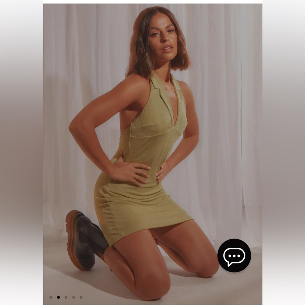 Peppermayo Olive Green Halter Mini Dress